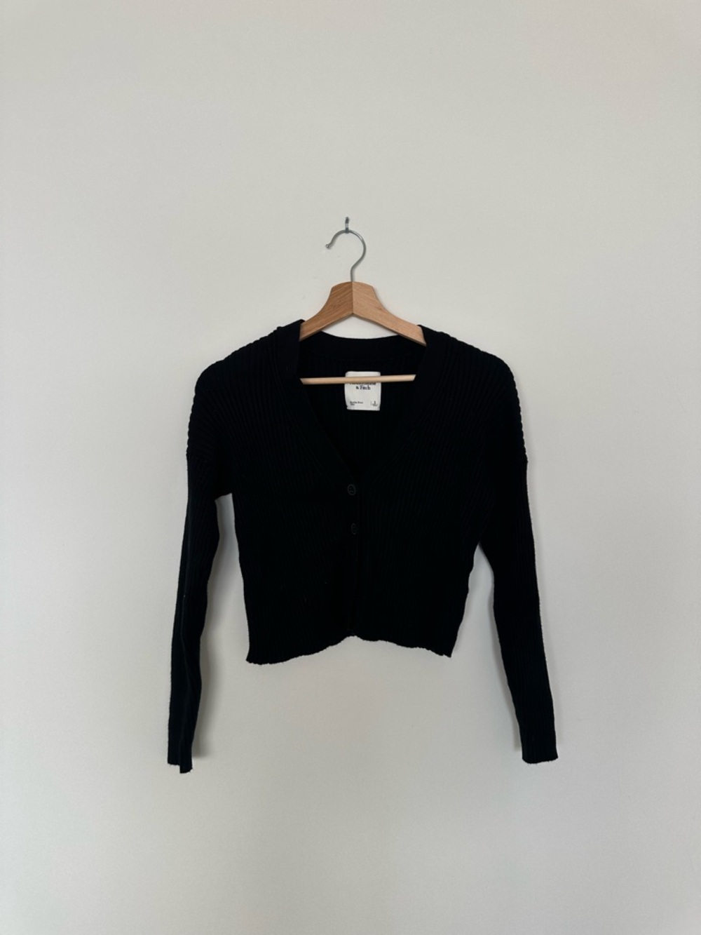 Abercrombie & Fitch Black Cropped Rib-Knit Cardigan Size S